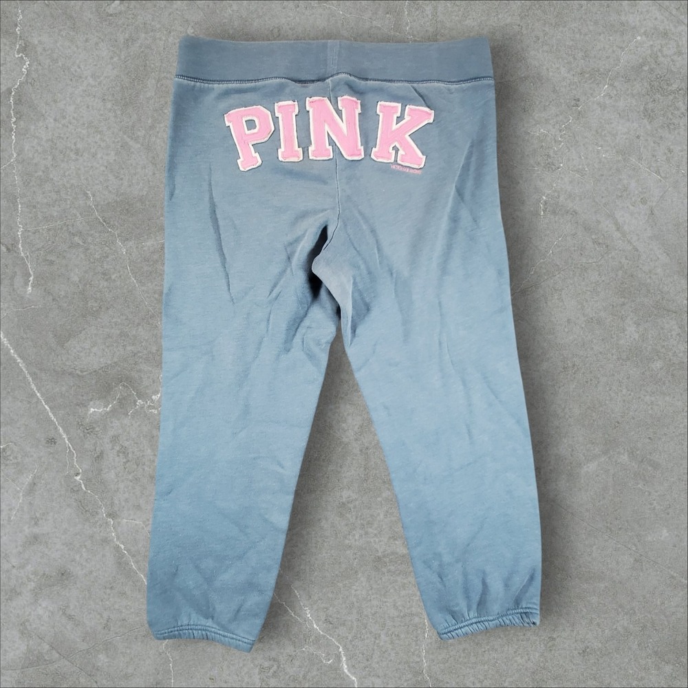 PINK Victoria's Secret Sweatpants Women Small Blue Logo Applique Y2K Tramp Stamp